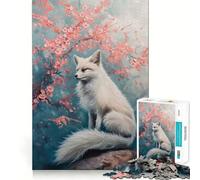 Puzzle White Fox Fleurs de Cerisier pour Adolescents,1000 pièces,Jeu Stimulant l'esprit,Taille Uniforme,pièces précises,activité Amusante en Famille Le Soir (50x75cm)
