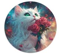 Puzzle White Long-Haired Chat pour Adultes,1000pcs (67.5x67.5cm),Jeu ÉduChatif,décoration De La Maison,Galaxie de Roses