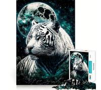 Puzzle White Tiger Moon 1000 pièces pour Adolescents,Jeu Stimulant Le Cerveau,emboîtement précis,sans espaces,activité relaxante en Groupe à l'intérieur (38x52cm)