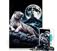 Puzzle White Tiger Moon 1000 pièces pour Adultes Jeu de mémoire Amusant Assemblage sûr et Solide Activité familiale Nocturne (50x75cm)