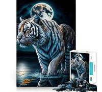 Puzzle White Tiger Moon pour Adolescents,1000 pièces,Jeu de mémoire,Verrouillage sécurisé,sans pièces détachées,idéal pour Les Voyages,Cadeau pour Les Cerveaux (38x52cm)