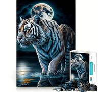 Puzzle White Tiger Moon pour Adultes,1000 pièces,Jeu Stimulant l'esprit,Format Uniforme,pièces précises,idéal pour Les Voyages (50x75cm)