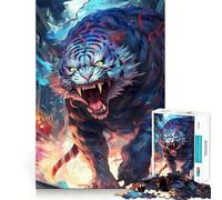Puzzle White Tiger Rage pour Adultes,1000 pièces,Jeu de mémoire et de réflexion,découpe Laser pour Un Assemblage Parfait,Cadeau Unique pour soulager Le Stress (38x52cm)