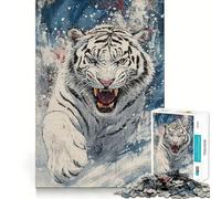 Puzzle White Tiger Roar 1000 pièces Jeu de Construction Assemblage Parfait sans écart Activité gratifiante pour Les Jours de Pluie (38x52cm)