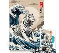 Puzzle White Tiger Wave pour Adolescents,1000 pièces,Jeu de mémoire,Verrouillage sécurisé,sans pièces détachées,idéal pour Les Voyages, pour Les Cerveaux (38x52cm)