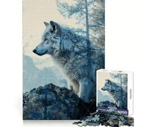 Puzzle White Wolf Double Exposure 1000 pièces pour Adolescents Stimule la réflexion, favorise Un Engagement Doux, s'emboîte Parfaitement, Un Joli Cadeau (50x75cm)