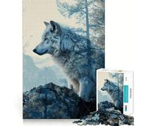 Puzzle White Wolf Double Exposure 1000 pièces pour Adultes,Jeu de mémoire,Assemblage précis sans espaces,activité apaisante pour Une Pause mentale (50x75cm)