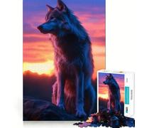 Puzzle Wolf Aesthetic Sunset 1000 pièces pour Adultes Jeu de mémoire Amusant Découpe Experte Activité relaxante en Groupe à l'intérieur (38x52cm)