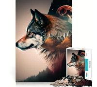 Puzzle Wolf Double Exposure 1000 pièces Jeu de mémoire Amusant Surface Lisse sans bavures Défi divertissant pour Les Loisirs (38x52cm)