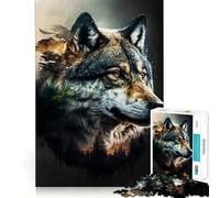 Puzzle Wolf Double Exposure 1000 pièces pour Adultes,entraînement cérébral Amusant,pièces Robustes et nettes,activité apaisante pour Une Pause mentale (38x52cm)
