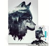 Puzzle Wolf Double Exposure 1000 pièces pour Adultes,Jeu Stimulant l'esprit,découpe Laser pour Un Assemblage Parfait,activité ludique en Famille (38x26cm)