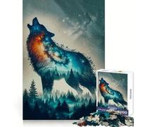 Puzzle Wolf Double Exposure 1000 pièces pour Adultes Mémoire aiguisée, Évasion sereine, Bords Nets, (50x75cm)