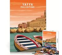Puzzle Yaffa Palestine Skyline 1000 pièces pour Adolescents Stimulation Cognitive Loisirs calmes Emboîtement précis Idée Cadeau de Noël (38x52cm)