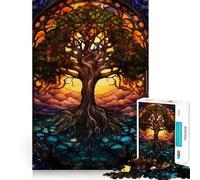 Puzzle Yggdrasil en vitrail,1000 pièces,Jouet cognitif Amusant,pièces Parfaitement emboîtables,Cadeau d'anniversaire,Casse-tête (38x52cm)