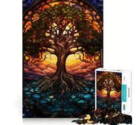 Puzzle Yggdrasil Vitrail Adultes 1000 Pièces Jeu de mémoire Amusant Découpe Laser de qualité supérieure Exercice Mental Calme à la Maison (50x75cm)