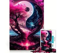Puzzle Yin et Yang Cerisier pour Adultes 1000 Pièces Stimulation Mentale Jeu Découpe Précise Alignement Parfait Activité de Renforcement des Liens Sociaux (38x52cm)