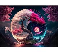 Puzzle Yin Yang Arbres Lune pour Adultes,30 pièces,25x20 cm Bricolage Artistique Puzzles, Jeu éducatif Challenge Toy Puzzle pour Décoration de la Maison