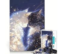Puzzle Yin Yang Chats avec Étoiles pour Adultes 1000 Pièces Stimule la Concentration Jeu Amusant Taille Uniforme Pièces précises Activité de Partage pour Les Proches (38x52cm)