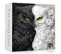 Puzzle Yin Yang Hibou pour adultes 1000 pièces, noir et blanc, puzzle de fleurs de hibou, puzzle impossible difficile difficile pour oiseaux durs, puzzle de défi artistique floral animal esthétique
