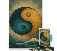Puzzle Yin Yang Mosaïque sur Les Vagues de l'Océan 1000 Pièces Jeu de Mémoire Amusant Composants Robustes et découpés avec précision Jeu de Voyage Portable et Pratique (38x26cm)