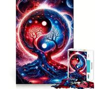Puzzle Yin Yang Paysage Spatial Rouge et Bleu pour Adultes 1000 Pièces Jeu Stimulant l'esprit Pièces Précises et sans Couture Activité de Groupe Relaxante en Intérieur (50x75cm)