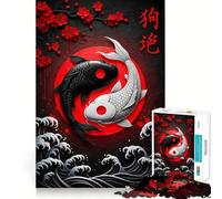 Puzzle Yin Yang Poisson Koi 1000 Pièces Jeu de mémoire Découpe Laser de qualité supérieure Activité captivante pour des soirées tranquilles (50x75cm)