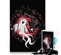 Puzzle Yin Yang Poisson Koi 1000 Pièces pour Adultes Jeu de Mémoire Stimulant Qualité Professionnelle Activité de Découpe Réconfortante à Partager (38x26cm)