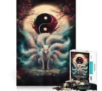 Puzzle Yin Yang Renard à Neuf Queues 1000 Pièces pour Adolescents Stimule la mémoire, Anti-Stress, Découpe Lisse, Cadeau Artistique (38x26cm)