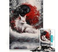 Puzzle Yin Yang Renard Blanc 1000 Pièces Jeu de Création et de Développement Assemblage précis Activité de Partage en Famille (50x75cm)