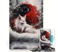 Puzzle Yin Yang Renard Blanc 1000 pièces pour Adultes Jeu de mémoire Amusant Découpe Nette Composants Robustes Cadeau Unique pour soulager Le Stress (38x26cm)