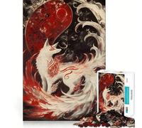 Puzzle Yin Yang Renard Blanc pour Adultes,1000 pièces,Jeu de mémoire et de réflexion,découpe Laser pour Un Assemblage Parfait,Cadeau Unique pour soulager Le Stress (50x75cm)