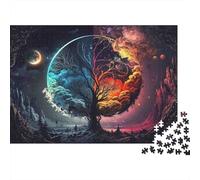 Puzzle YinYangTreeCosmos Yin-Yang coloré Jour et Nuit 1000 pièces, Décoration pour Adultes, Activité à la Maison, 70 x 50 cm