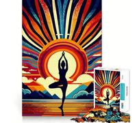 Puzzle Yoga Coucher de Soleil Pop Art 1000 pièces Exercice Mental Amusant Pièces précises et sans Couture Un Moyen captivant de Passer Le Temps (38x52cm)