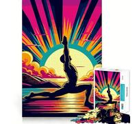 Puzzle Yoga Coucher de Soleil Pop Art 1000 pièces,Jeu de réflexion,pièces précises et sans Couture,activité Amusante en Famille Le Soir (50x75cm)