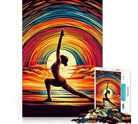 Puzzle Yoga Pop Art Coucher de Soleil 1000 pièces Jeu de réflexion Amusant Conception sans Espace pour Les réunions de Famille (38x26cm)