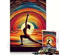 Puzzle Yoga Pop Art Coucher de Soleil pour Adolescents 1000 pièces Force cérébrale Temps Libre Heureux Assemblage Ferme Cadeau saisonnier (38x26cm)