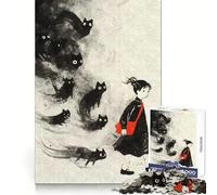 Puzzle Yokai Chat Noir Fantômes pour Adolescents 1000 Pièces Stimulation Cognitive Plaisir Détendeur Découpe Fine Cadeau Unique (50x75cm)