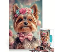 Puzzle Yorkshire Terrier avec Couronne de Fleurs pour Adultes,1000 pièces,Jeu Stimulant l'esprit,pièces précises et sans Couture,activité relaxante à Faire en Groupe à l'intérieur (50x75cm)