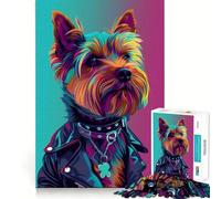 Puzzle Yorkshire Terrier Punk 1000 pièces Jeu Stimulant Le Cerveau Ajustement Parfait Divertissement Confortable à l'intérieur pour Tous (50x75cm)