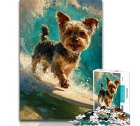 Puzzle Yorkshire Terrier Surfing 1000 pièces pour Adolescents avec pièces entièrement emboîtables de Formes aléatoires pour Les Enfants de 14 Ans et Plus 38x26cm