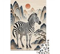Puzzle Zèbre 1000 Pièces en Bois pour Adultes Enfants Jeu ÉduChatif Jeu De Défi Casse-tête Zebre Paysage Chinois Cadeau Famille Décoration Intérieure 1000pcs (75x50cm)