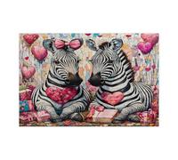 Puzzle zèbre de Saint-Valentin pour adultes - 1000 pièces - Vitrail - Couple d'animaux en bois - Décorations imprimées pour fête de divertissement