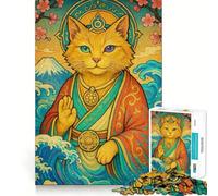 Puzzle Zen Chat Paysage Japonais 1000 Pièces Jeu de Logique et de Découpe Expert Artisanat d'Expert Temps Calme et Exercice Mental à la Maison (38x52cm)