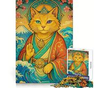 Puzzle Zen Chat Paysage Japonais pour Adolescents 1000 Pièces Exercice Mental Distraction Douce Découpe Précise Cadeau de Noël (38x52cm)