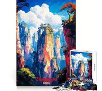 Puzzle Zhangjiajie Art Poster 1000 pièces pour Adolescents Stimulation Cognitive, détente, Assemblage précis, Cadeau de Noël (38x26cm)