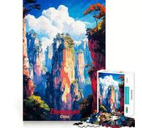 Puzzle Zhangjiajie Art Poster 1000 pièces pour Adultes Jeu de mémoire Amusant Découpe Experte Activité relaxante en Groupe à l'intérieur (38x26cm)