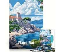 Puzzle Zlatni Rat Croatie 1000 pièces,Jeu de réflexion Amusant,sans Espace,Assemblage précis, pour Les réunions de Famille (38x52cm)