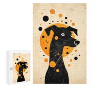 Puzzle1000 PCS Abstract Dog Vector Portrait with Orange Circle Puzzle pour Adultes Jeux Relaxants Améliorent La Mémoire Cadeaux Uniques pour Un Anniversaire Et Noël 1000 PCS