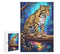 Puzzle1000 PCS Clouded Leopard in Jungle Stained Glass Puzzle pour Adultes Jeux Relaxants Améliorent La Mémoire Cadeaux Uniques pour Un Anniversaire Et Noël 1000 PCS