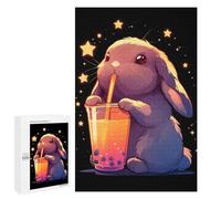 Puzzle1000 PCS Cute Bunny with Boba Tea Puzzle pour Adultes Jeux Relaxants Améliorent La Mémoire Cadeaux Uniques pour Un Anniversaire Et Noël 1000 PCS